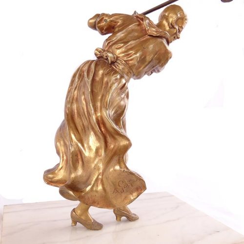 'A Gori' - bronze left-handed lady golfer sculpture now available for purchase at Sculpture Collector