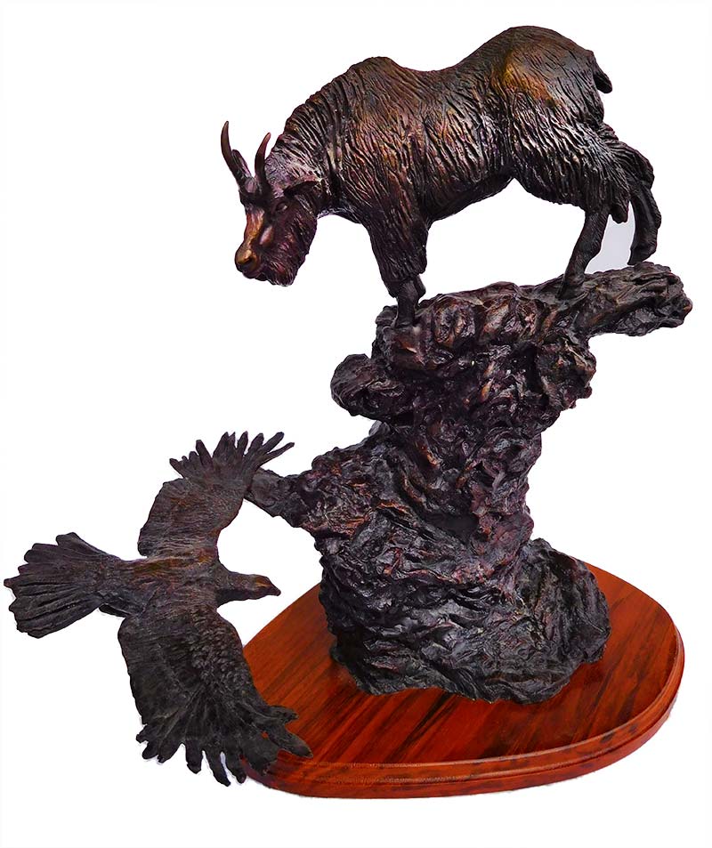 ben-france-on-the-bear-tooth Ben France High in the Beartooths bronze sculpture of a goat and eagles available at Sculpture Collector