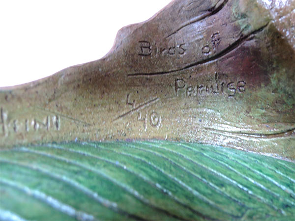 billhunt-bird-paradise Bill Hunt Bronze Sculpture - Birds of Paradise - colorful toucan birds, smaller bird of paradise flower, 2 small frogs at Sculpture Collector