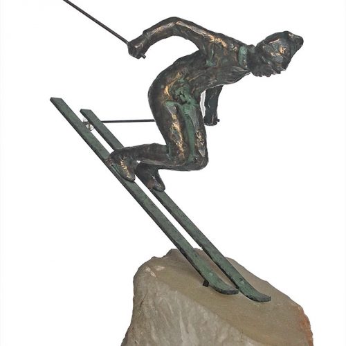 Curtis Jere The Skier bronze downhill skier sculpture available for sale at Sculpture Collector