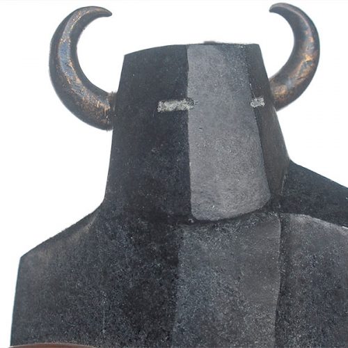 D.G. Hines Unidentified Title stone carving with brass accent Shaman statue available for sale at Sculpture Collector