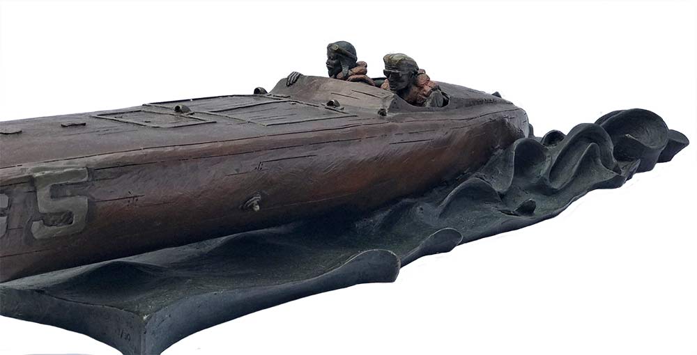 jeff-decker-baby-bootlegger Jeff Decker Bronze Sculpture The Baby Bootlegger a 1924 World Cup race boat for sale now at Sculpture Collector