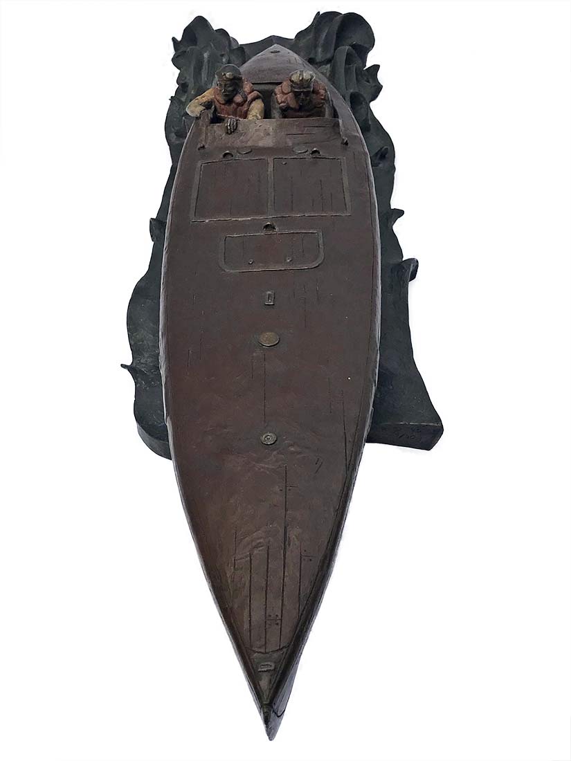 jeff-decker-baby-bootlegger Jeff Decker Bronze Sculpture The Baby Bootlegger a 1924 World Cup race boat for sale now at Sculpture Collector