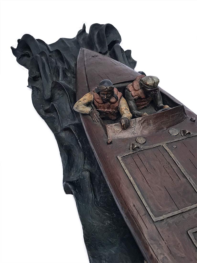 jeff-decker-baby-bootlegger Jeff Decker Bronze Sculpture The Baby Bootlegger a 1924 World Cup race boat for sale now at Sculpture Collector