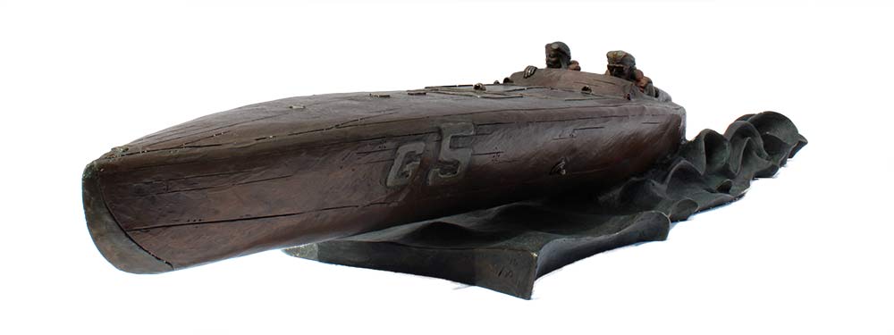 jeff-decker-baby-bootlegger Jeff Decker Bronze Sculpture The Baby Bootlegger a 1924 World Cup race boat for sale now at Sculpture Collector