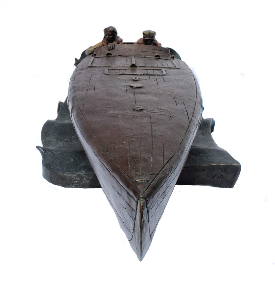 jeff-decker-baby-bootlegger Jeff Decker Bronze Sculpture The Baby Bootlegger a 1924 World Cup race boat for sale now at Sculpture Collector