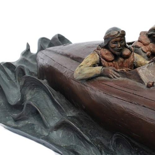 Jeff Decker Bronze Sculpture The Baby Bootlegger a 1924 World Cup race boat for sale now at Sculpture Collector