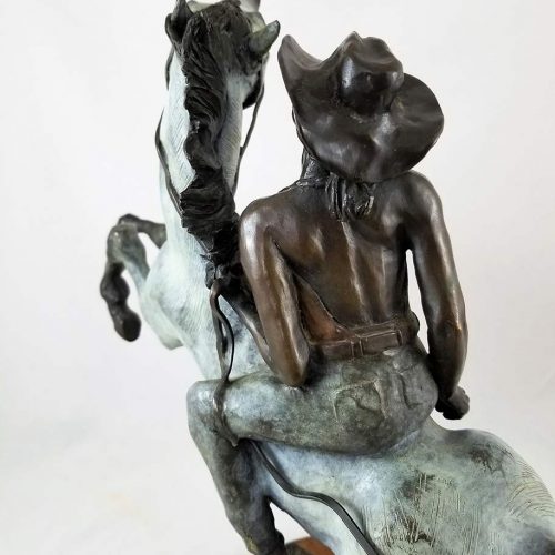 JR Eason "Bareback" a beautifully created bronze equine sculpture with a cowgirl riding bareback available for sale at Sculpture Collector