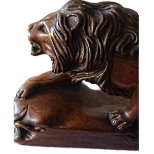 Carved wood Lion ovedr 50 years old at Sculpture Collector