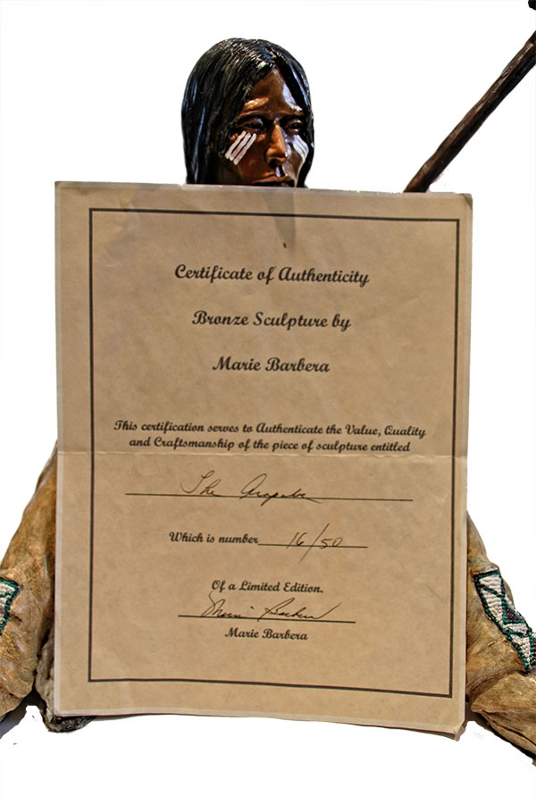 arapahoe by Marie Barbera Marie Barbera - The Arapahoe - bronze sculpture of an American Indian for sale at Sculpture Collector - Famous Sculpture