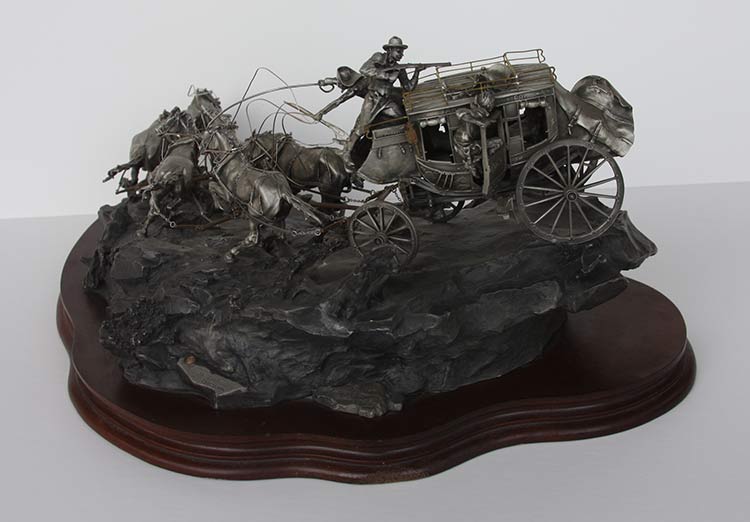 Michael Boyett Flat Out for Red River Station Michael Boyett 'Flat Out for Red River Station' a realistic old west pewter casting sculpture available for sale at Sculpture Collector