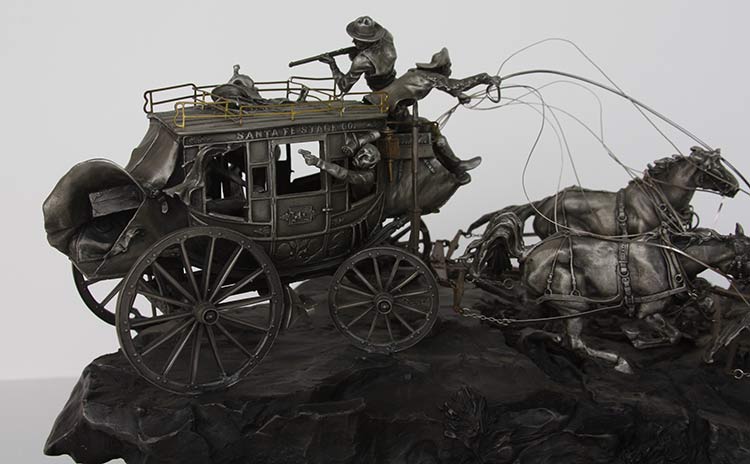 Michael Boyett Flat Out for Red River Station Michael Boyett 'Flat Out for Red River Station' a realistic old west pewter casting sculpture available for sale at Sculpture Collector