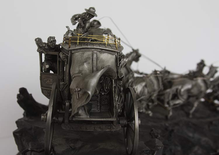 Michael Boyett Flat Out for Red River Station Michael Boyett 'Flat Out for Red River Station' a realistic old west pewter casting sculpture available for sale at Sculpture Collector