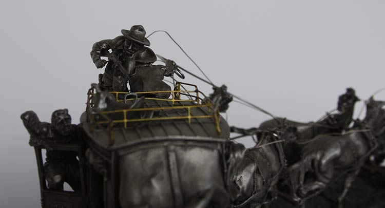 Michael Boyett Flat Out for Red River Station Michael Boyett 'Flat Out for Red River Station' a realistic old west pewter casting sculpture available for sale at Sculpture Collector