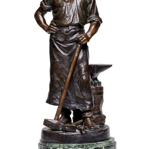 Rudolf Kaesbach Fine Art Deco Bronze Sculpture - Man with Anvil and Tools - available now at Sculpture Collector