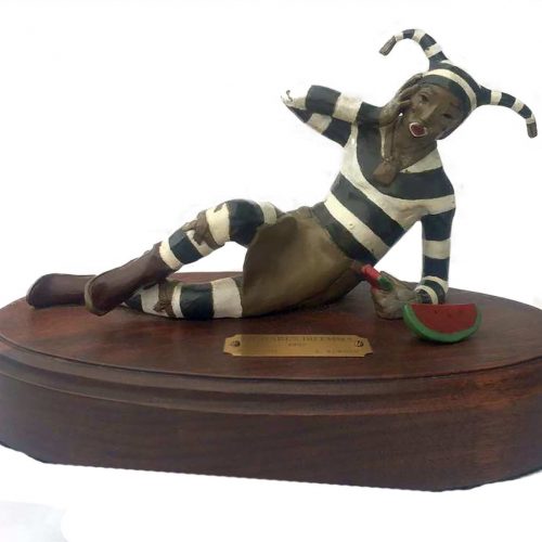Lois Montoya Rumohr Bronze Sculpture 'Koshare's Dilemma' for sale at Sculpture Collector