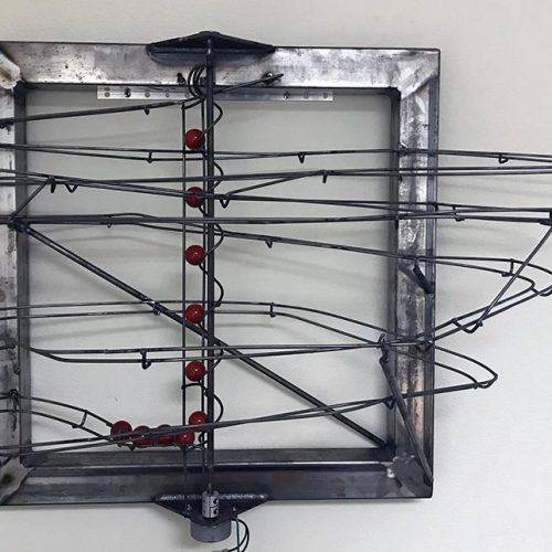 Red Marble Kinetic Sculpture by Ken Gram