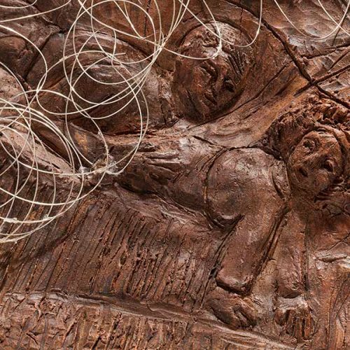 Crossing I - Fired Clay and Mixed Media Hanging Bas Relief by Ellen Coffey