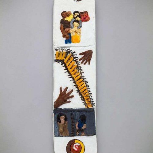 Ellen Coffey unique fired clay sculpture 'Justice - Across Borders'