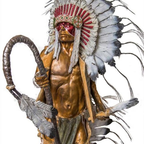 Brave Bear a Native American Warrior sculpture in bronze by Marie Barbera