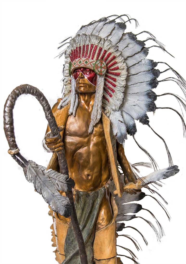 Brave Bear a Native American Warrior sculpture in bronze by Marie Barbera