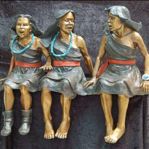 Girls Just Want to Have Fun a bronze Native Americam sculpture by Marie Barbera