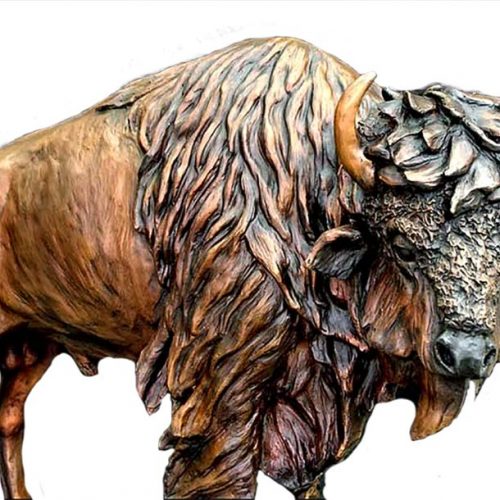 Buffalo sculpture in bronze The Legend by Marie Barbera