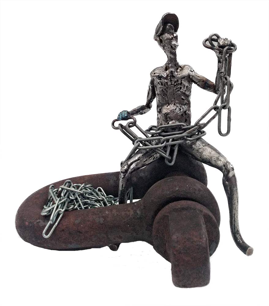 Protected Man a unique welded steel sculpture by Knut Kvannli Protected Man a unique welded steel sculpture by Knut Kvannli