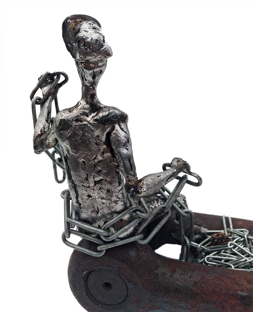 Protected Man a unique welded steel sculpture by Knut Kvannli Protected Man a unique welded steel sculpture by Knut Kvannli