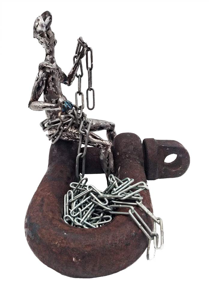 Protected Man a unique welded steel sculpture by Knut Kvannli Protected Man a unique welded steel sculpture by Knut Kvannli