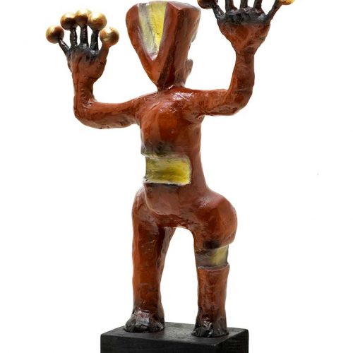 Exoplanets maquette-sized sculpture in red-brown patina by Nikolas