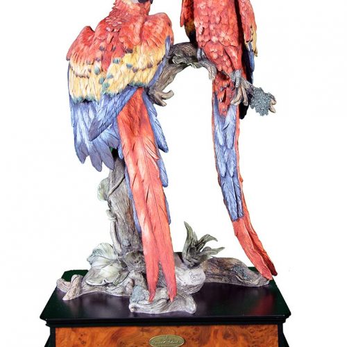 Tropical Splendow porcelain sculpture of Parrots by Giuseppe Armani
