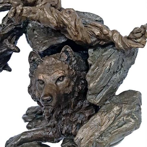 Sanctuary a limited edition solid bronze wolf sculpture by Mark Hopkins