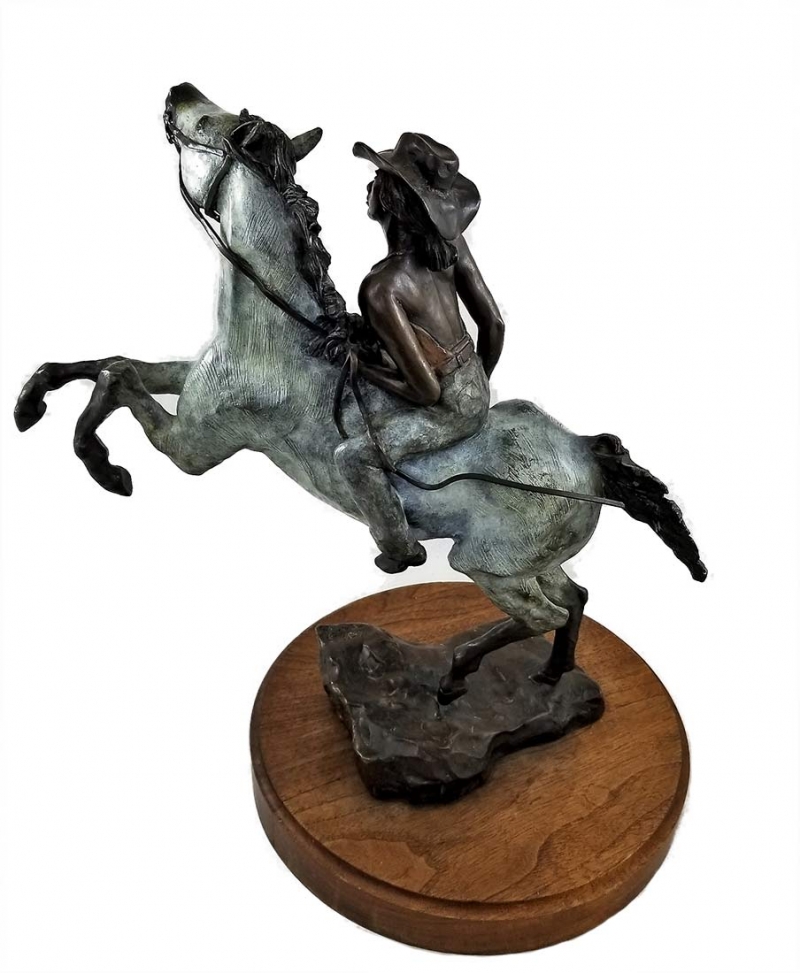 JR Eason "Bareback" a beautifully created bronze equine sculpture with a cowgirl riding bareback available for sale at Sculpture Collector JR Eason "Bareback" a beautifully created bronze equine sculpture with a cowgirl riding bareback available for sale at Sculpture Collector