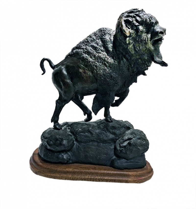 A limited edition bronze Buffalo or Bison sculpture by R. Rousu available from Sculpture Collector where nice sculpture is bought and sold R. Rousu bronze Buffalo sculpture