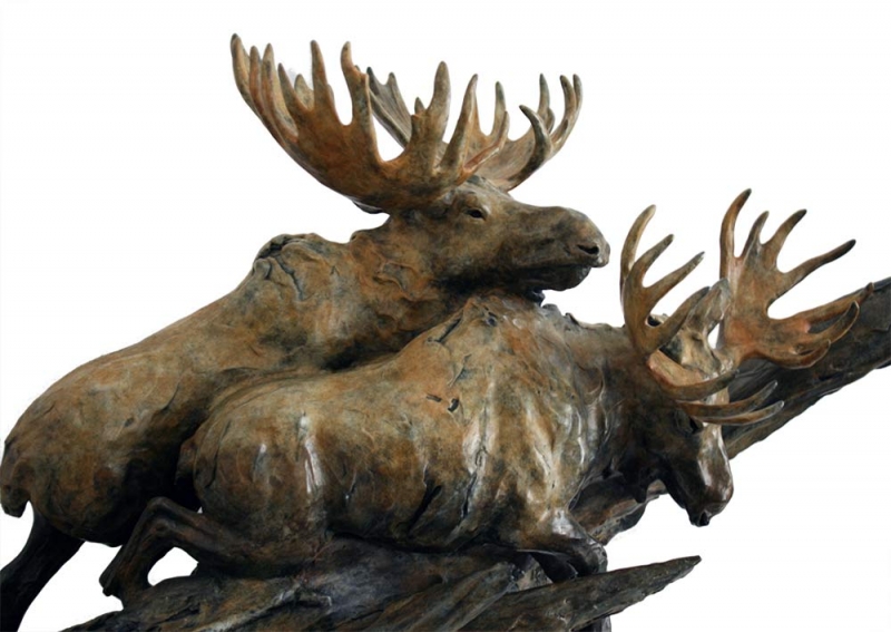 'Moose Through Deadfall' a bronze wildlife sculpture by Sherry Sander available from Sculpture Collector Sherry Sander 'Moose Through Deadfall'