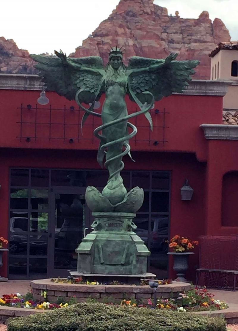 Caduceus a monumental bronze sculpture by James Muir in Verde patina now available from SculptureCollector.com where nice sculpture statues are bought and sold Caduceus a monumental bronze sculpture by James Muir