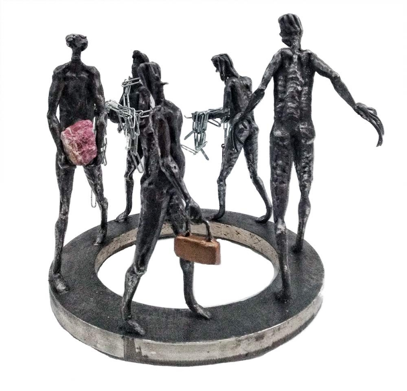 Financial Wizards a unique welded steel sculpture by Knut Kvannli is now availalbe from Sculpture Collector where creative sculpture is bought and sold worldwide Financial Wizards a unique welded steel sculpture by Knut Kvannli